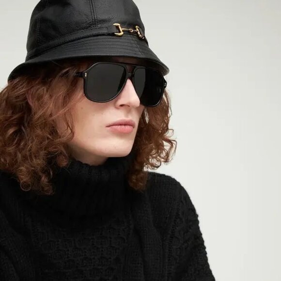 NWT GUCCI Black Leather Horsebit Bucket Hat L 59 cm 666600 - Picture 1 of 10